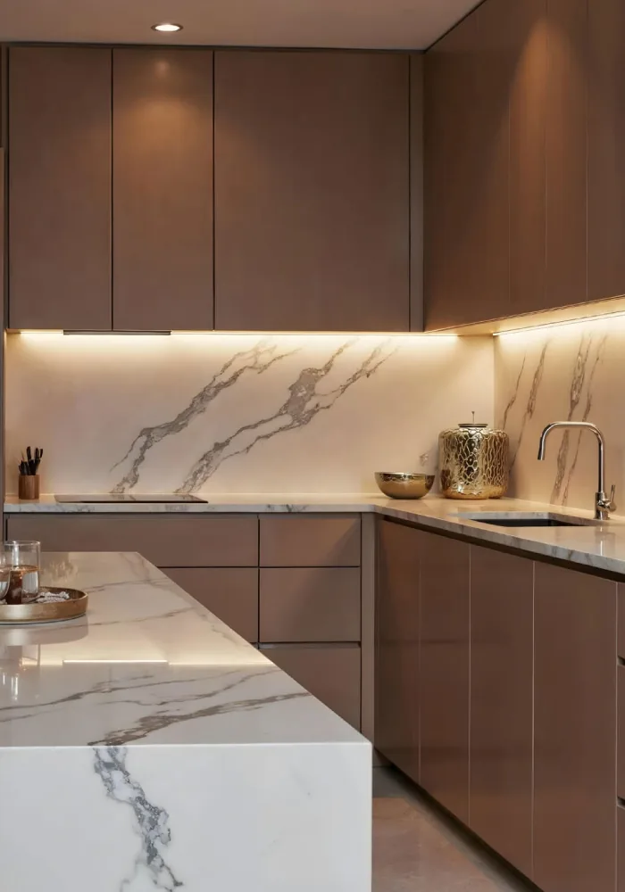 Mesada de cocina de piedra con bacha bajo mesada